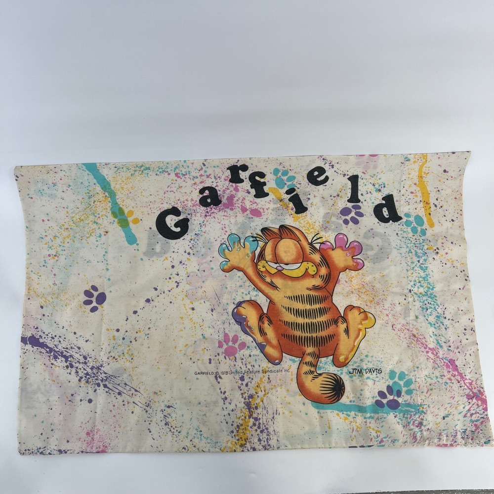 Vintage Garfield the Cat Pillowcase 1978 Jim Davis Paint Splatter 80s Retro